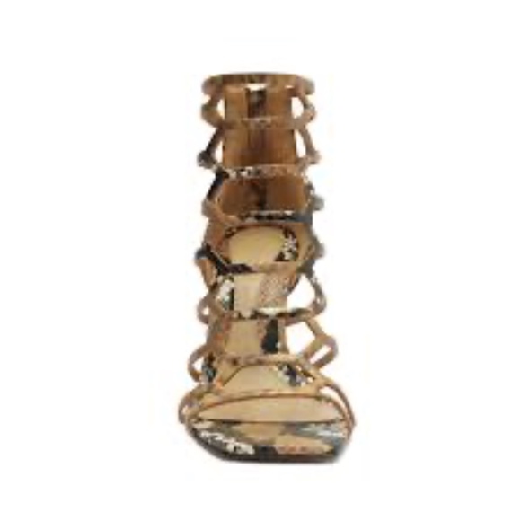 Schutz Juliana Snake Embossed Leather Stiletto Sandal Nude Caramel SZ 10B NEW - Picture 3 of 3